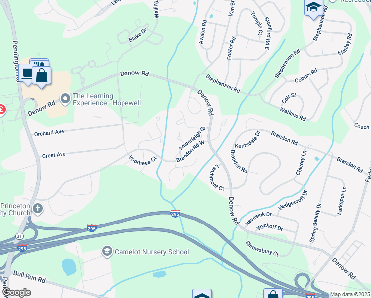 map of restaurants, bars, coffee shops, grocery stores, and more near 208 Amberleigh Drive in Pennington