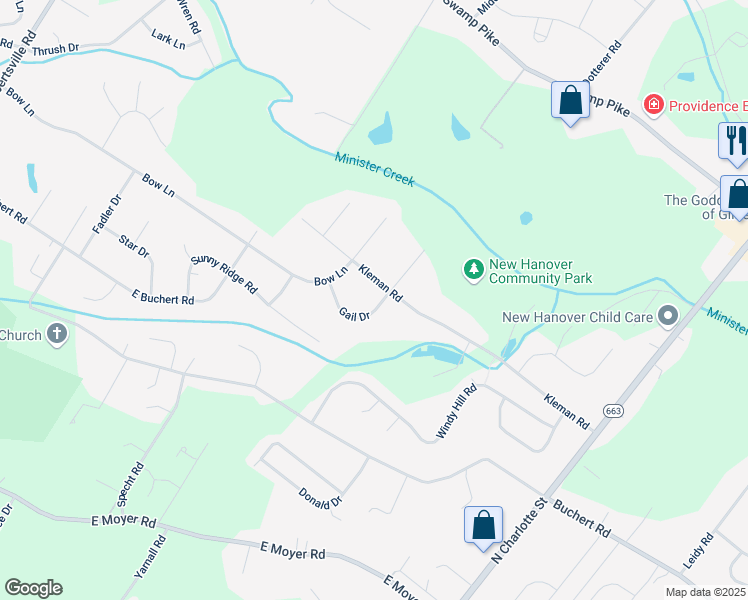 map of restaurants, bars, coffee shops, grocery stores, and more near 2731 Gail Drive in Gilbertsville
