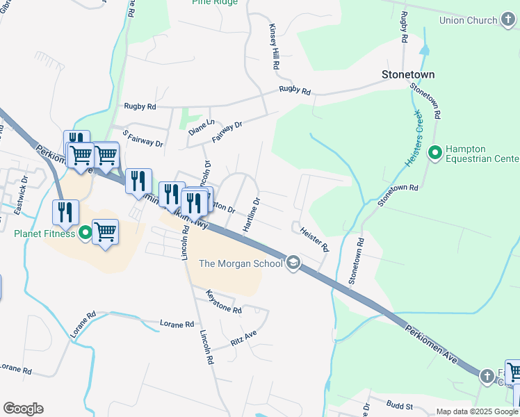 map of restaurants, bars, coffee shops, grocery stores, and more near 6100 Jefferson Drive in Reading