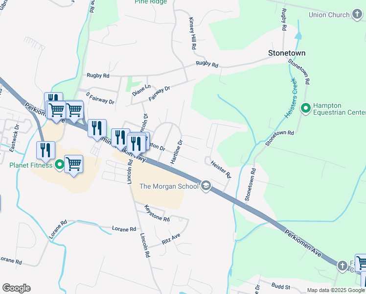 map of restaurants, bars, coffee shops, grocery stores, and more near 6100 Jefferson Drive in Reading