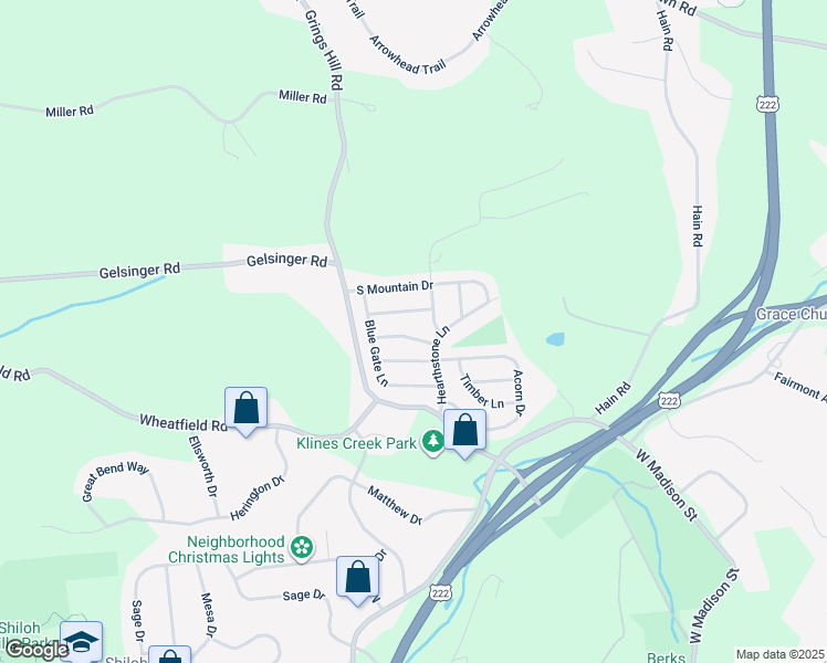 map of restaurants, bars, coffee shops, grocery stores, and more near 1819 Shellbark Drive in Sinking Spring