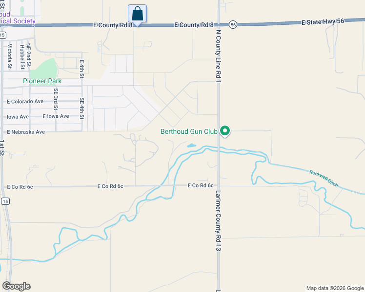 map of restaurants, bars, coffee shops, grocery stores, and more near 850 East Co Road 6c in Berthoud