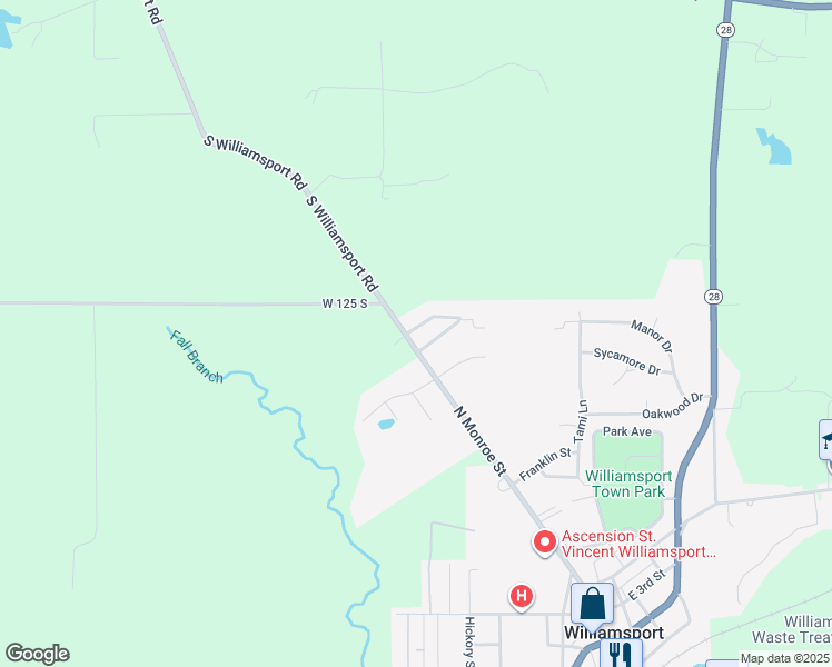 map of restaurants, bars, coffee shops, grocery stores, and more near 104 Brown Street in Williamsport