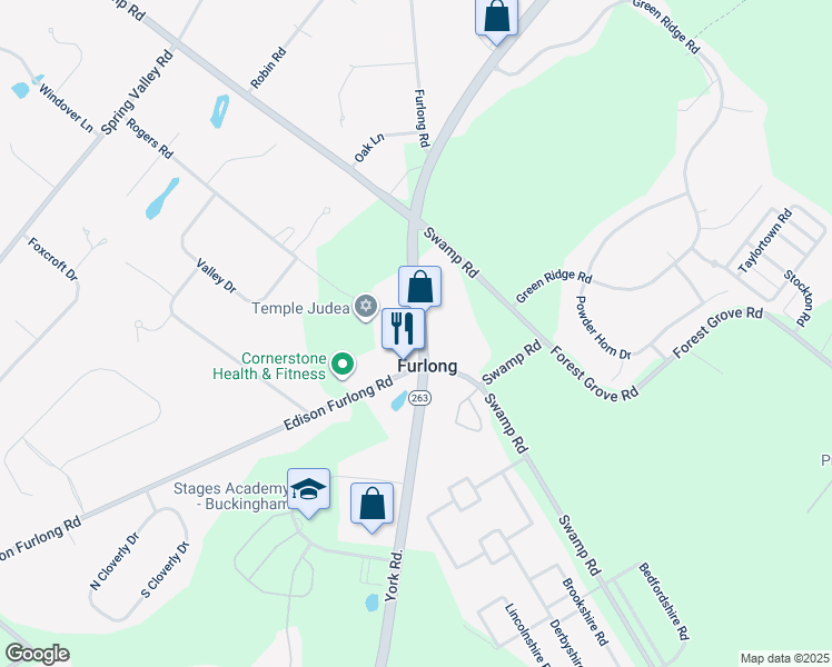map of restaurants, bars, coffee shops, grocery stores, and more near 780 York Road in Furlong