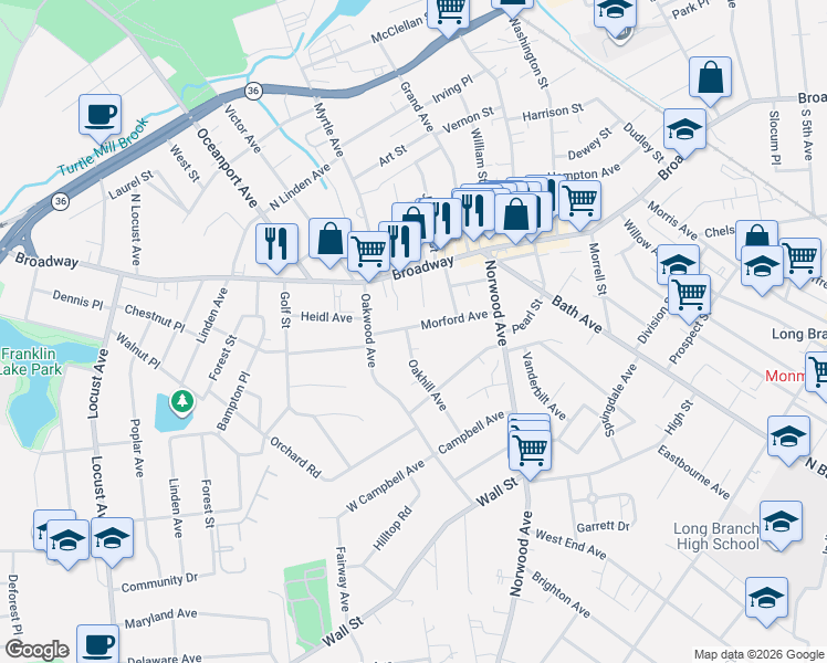 map of restaurants, bars, coffee shops, grocery stores, and more near 663 Morford Avenue in Long Branch