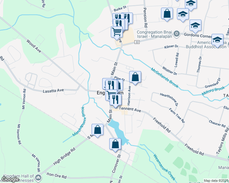 map of restaurants, bars, coffee shops, grocery stores, and more near in Englishtown