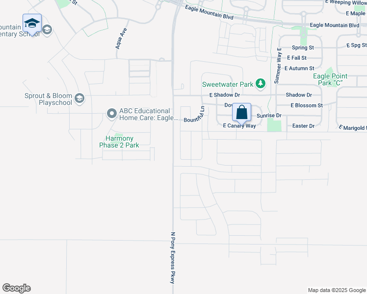 map of restaurants, bars, coffee shops, grocery stores, and more near 3444 Sparrow Lane in Eagle Mountain
