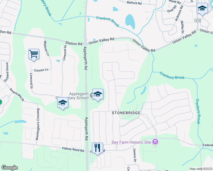 map of restaurants, bars, coffee shops, grocery stores, and more near 45 Timber Hill Drive in Monroe Township