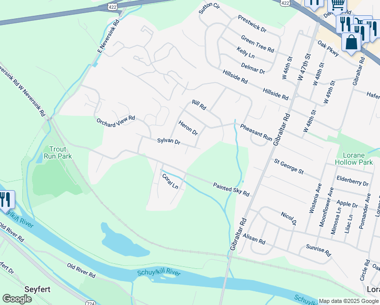 map of restaurants, bars, coffee shops, grocery stores, and more near 1 Ravens Court in Reading