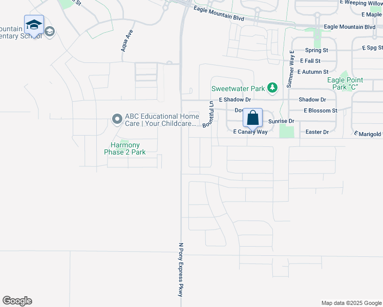 map of restaurants, bars, coffee shops, grocery stores, and more near 3444 Sparrow Lane in Eagle Mountain