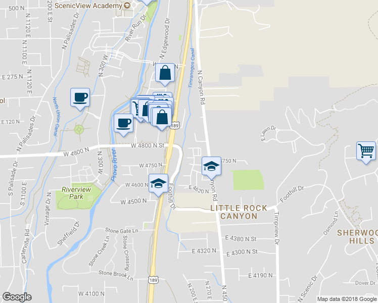 map of restaurants, bars, coffee shops, grocery stores, and more near 209 East 4735 North in Provo