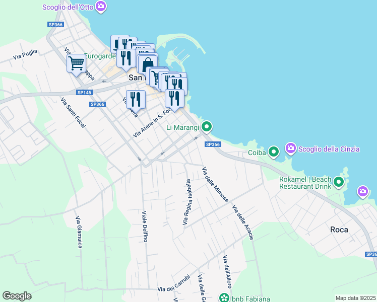 map of restaurants, bars, coffee shops, grocery stores, and more near 1 Via Vietnam in San Foca