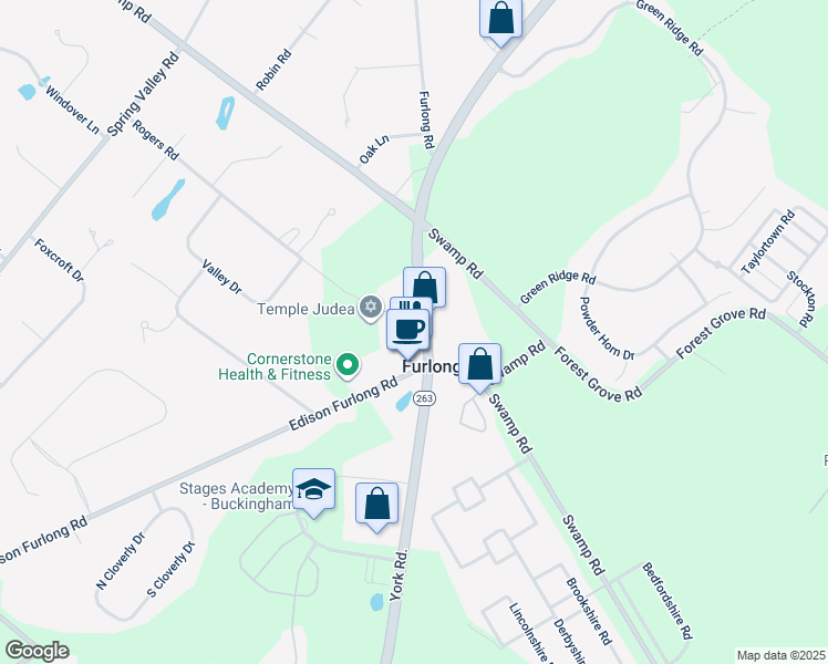 map of restaurants, bars, coffee shops, grocery stores, and more near 780 York Road in Furlong