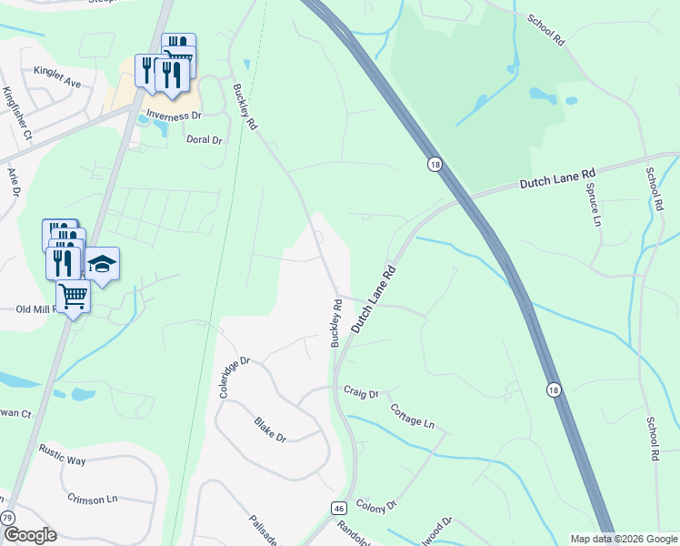 map of restaurants, bars, coffee shops, grocery stores, and more near 101 Buckley Road in Marlboro Township