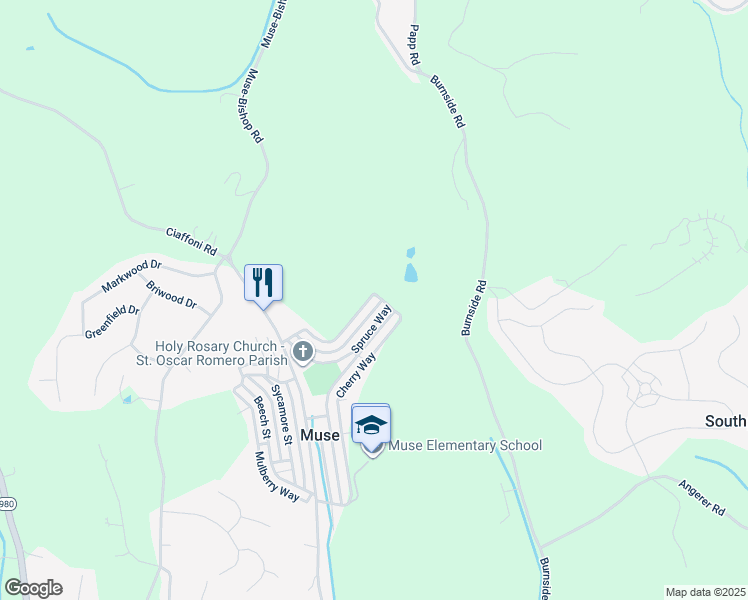 map of restaurants, bars, coffee shops, grocery stores, and more near 89 Maple Street in Muse