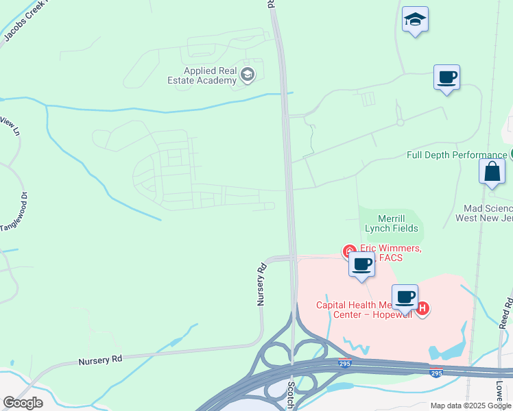 map of restaurants, bars, coffee shops, grocery stores, and more near 123 John Vanzandt Drive in Ewing Township