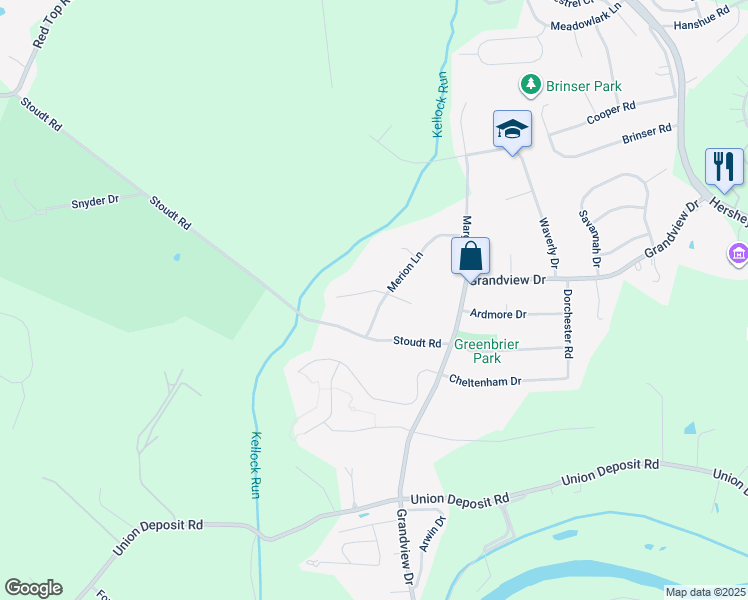 map of restaurants, bars, coffee shops, grocery stores, and more near 4 Christopher Court East in Hummelstown