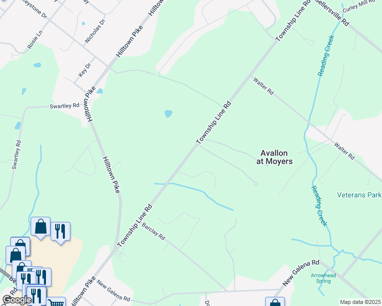map of restaurants, bars, coffee shops, grocery stores, and more near 119 Township Line Road in Line Lexington