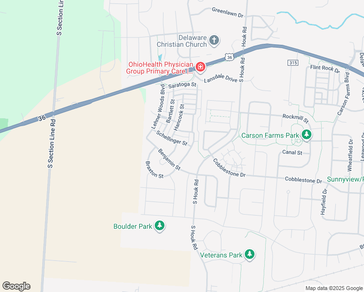map of restaurants, bars, coffee shops, grocery stores, and more near 117 Schellinger Street in Delaware