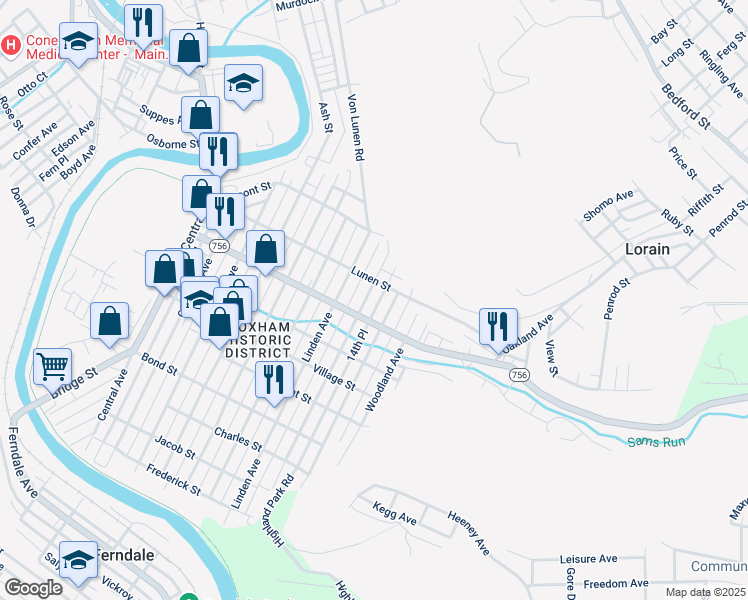 map of restaurants, bars, coffee shops, grocery stores, and more near 417 Russell Avenue in Johnstown