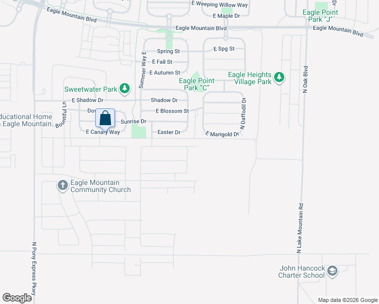 map of restaurants, bars, coffee shops, grocery stores, and more near 3450 Blackbird Drive in Eagle Mountain