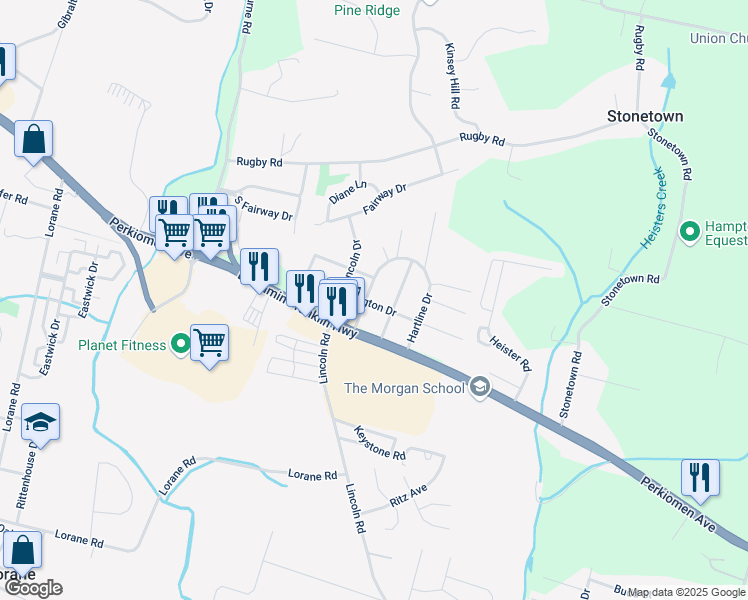 map of restaurants, bars, coffee shops, grocery stores, and more near 104 Virginia Avenue in Reading
