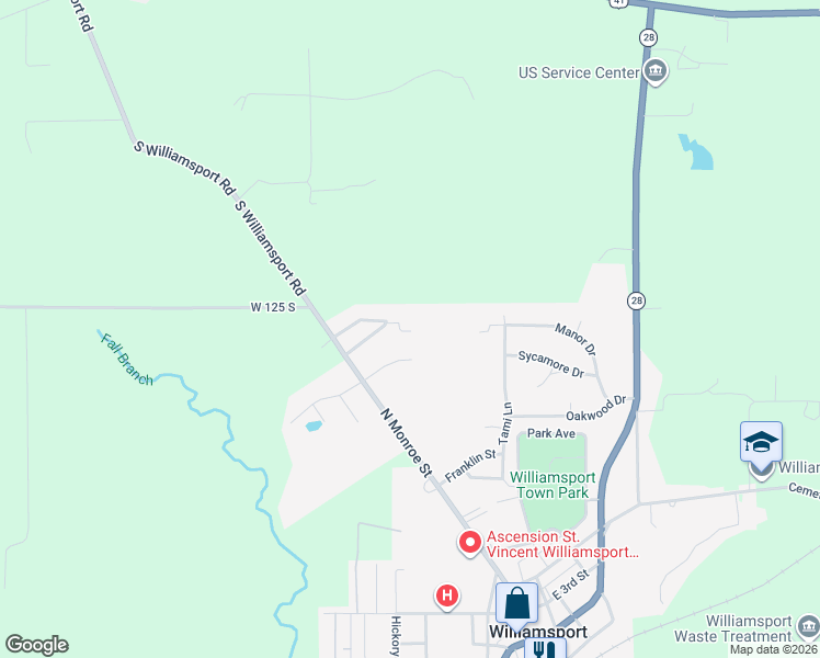 map of restaurants, bars, coffee shops, grocery stores, and more near Wheel Circle in Williamsport