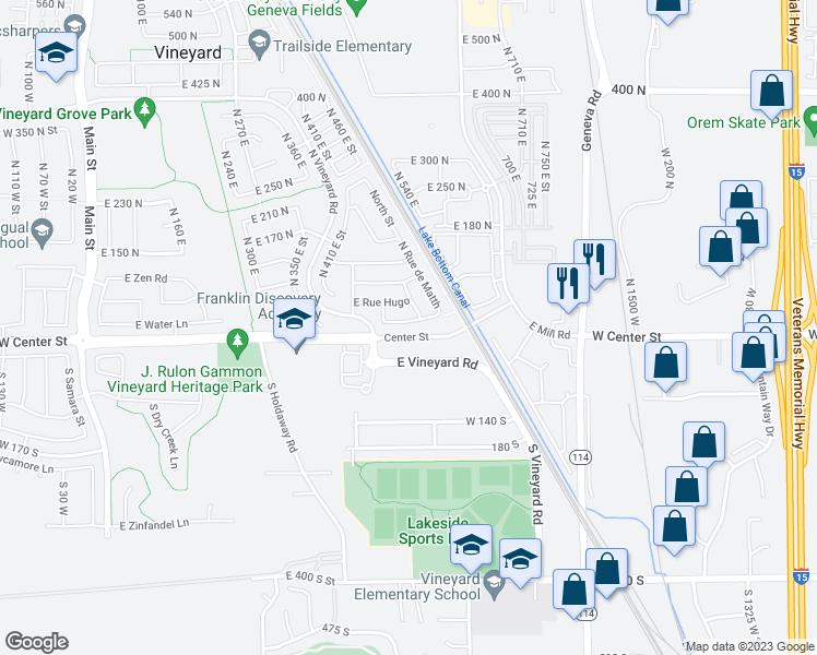 map of restaurants, bars, coffee shops, grocery stores, and more near 544 East Rue De Matth in Vineyard