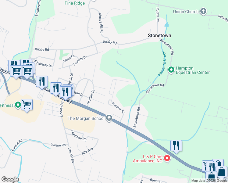 map of restaurants, bars, coffee shops, grocery stores, and more near 126 Heister Road in Birdsboro