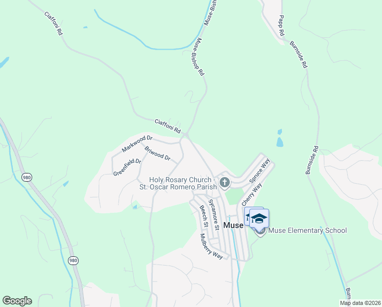 map of restaurants, bars, coffee shops, grocery stores, and more near 287 Muse-Bishop Road in Canonsburg