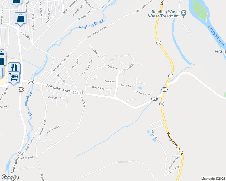 map of restaurants, bars, coffee shops, grocery stores, and more near 784 Corbit Drive in Reading
