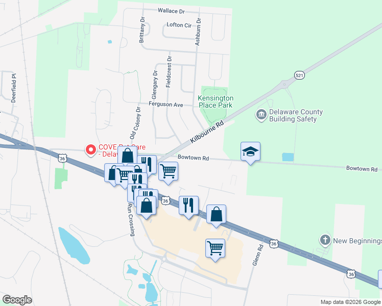 map of restaurants, bars, coffee shops, grocery stores, and more near 1301 Bowtown Road in Delaware