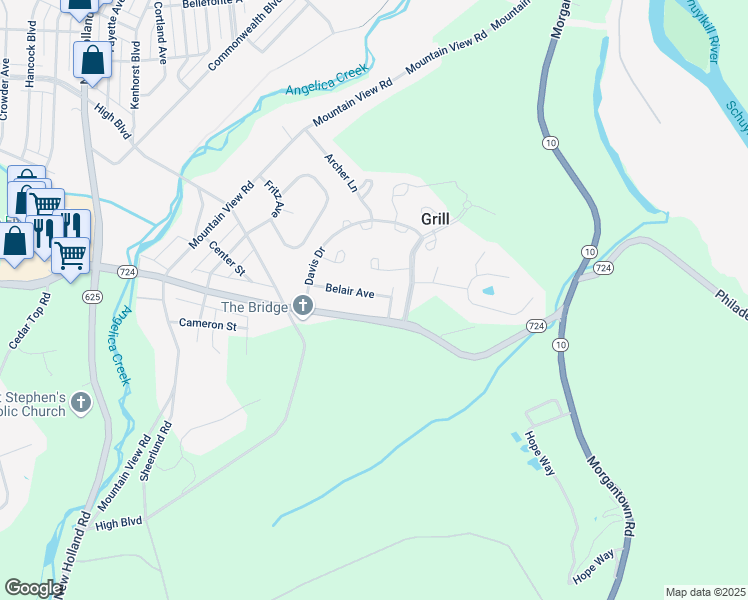 map of restaurants, bars, coffee shops, grocery stores, and more near 924 Belair Avenue in Reading