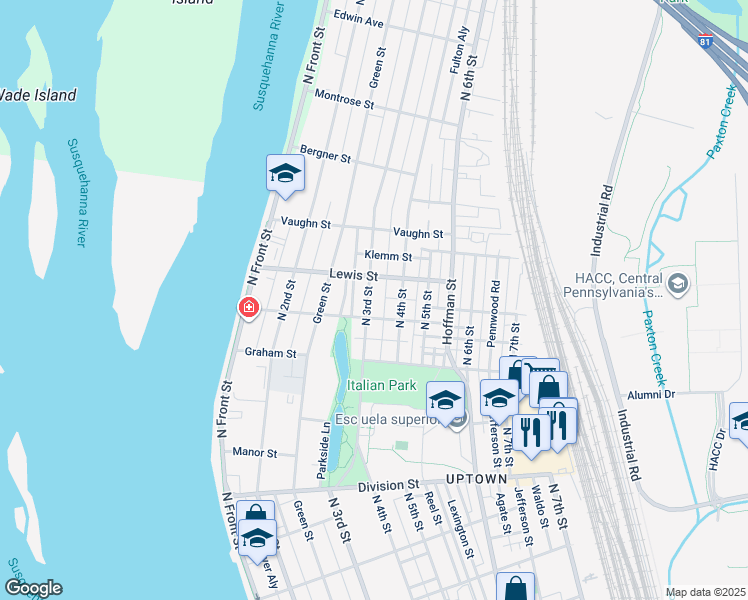map of restaurants, bars, coffee shops, grocery stores, and more near 3115 North 3rd Street in Harrisburg