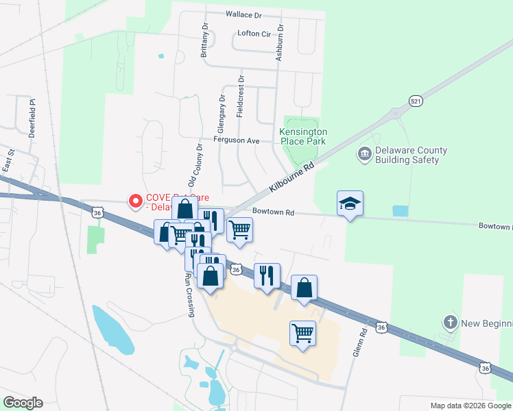 map of restaurants, bars, coffee shops, grocery stores, and more near 1301 Bowtown Road in Delaware