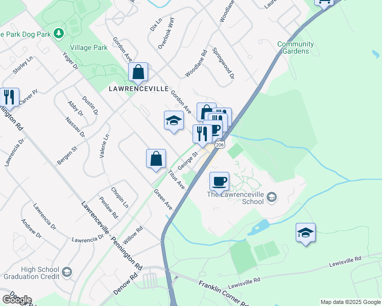 map of restaurants, bars, coffee shops, grocery stores, and more near 29 George Street in Trenton