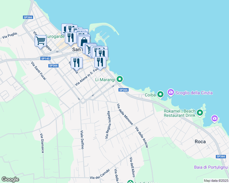 map of restaurants, bars, coffee shops, grocery stores, and more near 1 Via Vietnam in San Foca