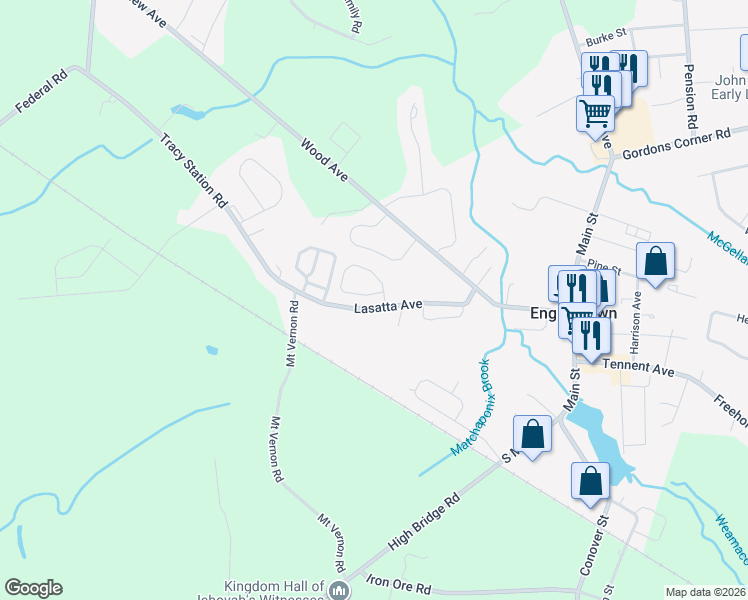 map of restaurants, bars, coffee shops, grocery stores, and more near 69 Carriage Lane in Englishtown