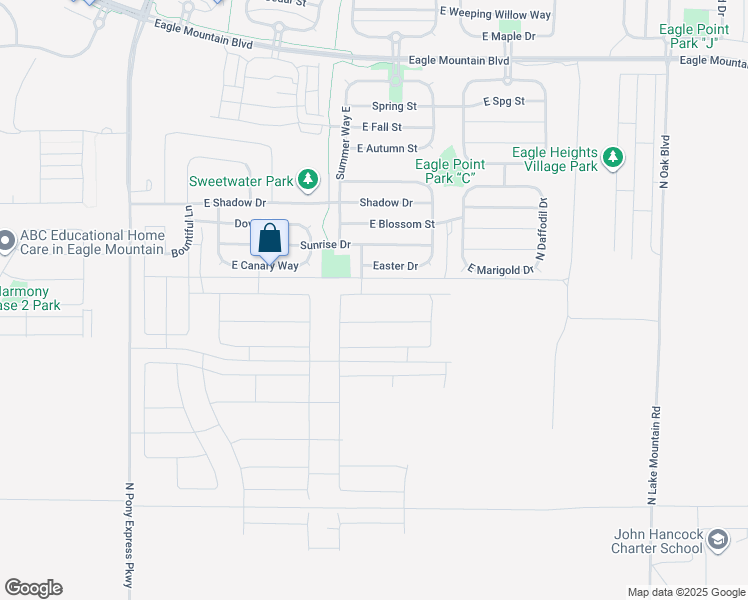 map of restaurants, bars, coffee shops, grocery stores, and more near 2044 Hummingbird Drive in Eagle Mountain