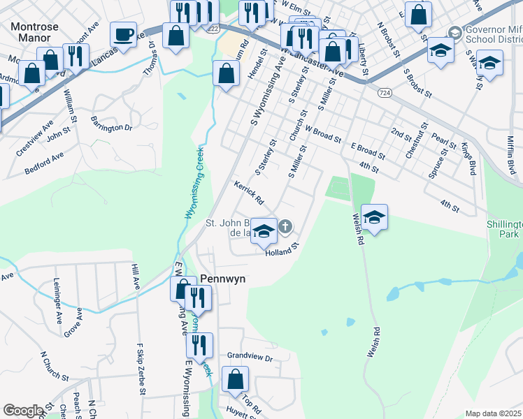map of restaurants, bars, coffee shops, grocery stores, and more near 404 South Miller Street in Shillington