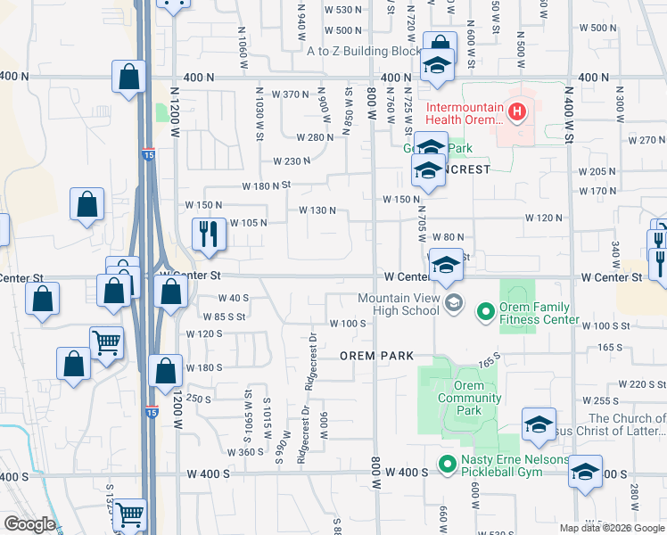 map of restaurants, bars, coffee shops, grocery stores, and more near 901 West 20 North in Orem