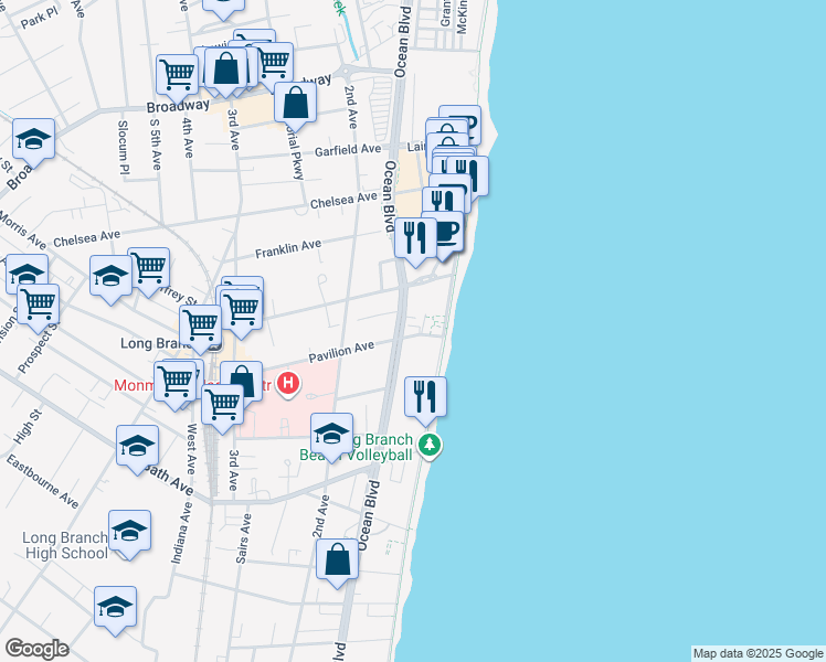map of restaurants, bars, coffee shops, grocery stores, and more near 220 Ocean Avenue in Long Branch