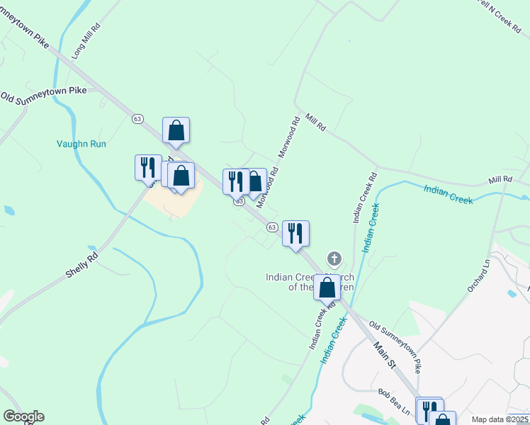 map of restaurants, bars, coffee shops, grocery stores, and more near 878 Main Street in Harleysville