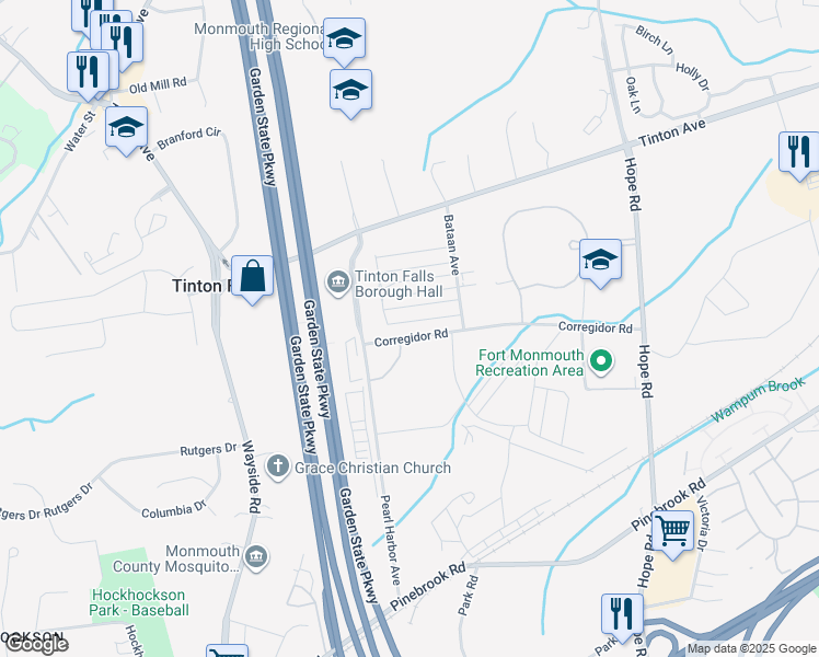 map of restaurants, bars, coffee shops, grocery stores, and more near 24 Kelly Way in Tinton Falls