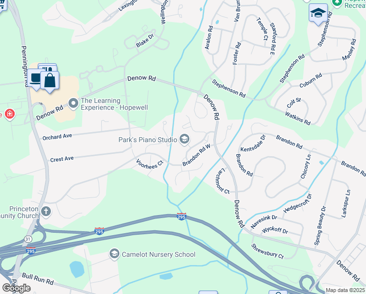 map of restaurants, bars, coffee shops, grocery stores, and more near 109 Kentshire Court in Pennington