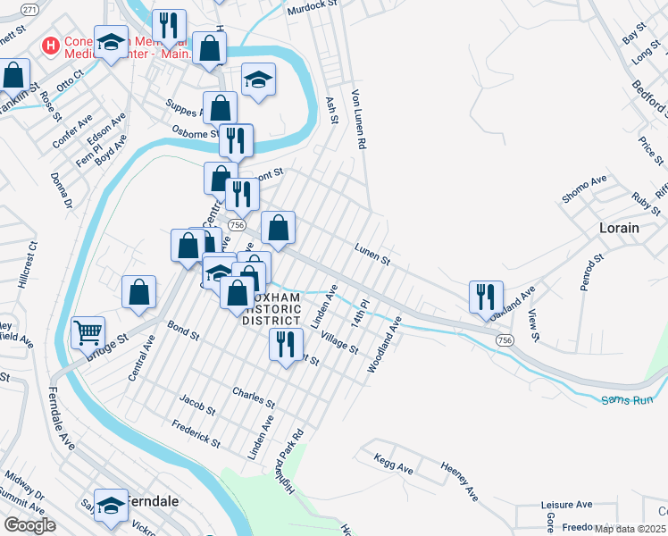 map of restaurants, bars, coffee shops, grocery stores, and more near 240 Ohio Street in Johnstown