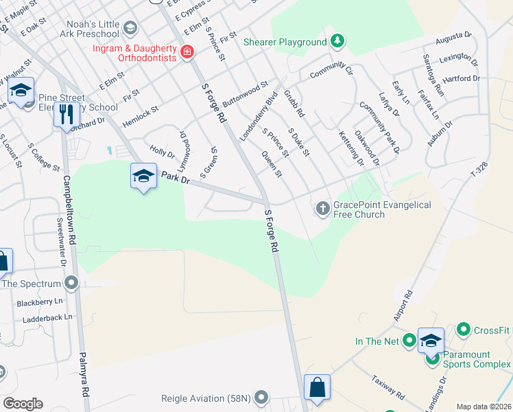 map of restaurants, bars, coffee shops, grocery stores, and more near 1330 Mill Pond Way in Palmyra