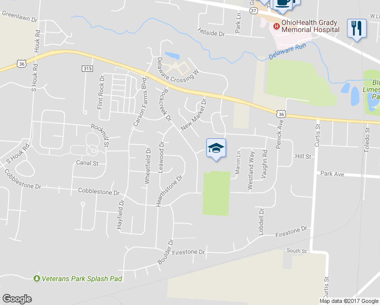 map of restaurants, bars, coffee shops, grocery stores, and more near 172 Rockcreek Drive in Delaware