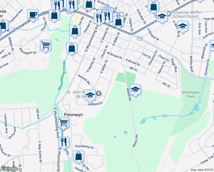 map of restaurants, bars, coffee shops, grocery stores, and more near 322 Holland Street in Shillington