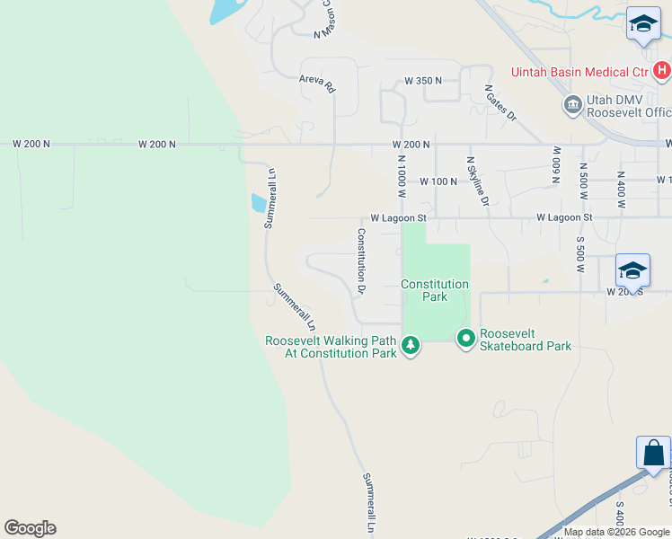 map of restaurants, bars, coffee shops, grocery stores, and more near 341 Sunset Circles in Roosevelt